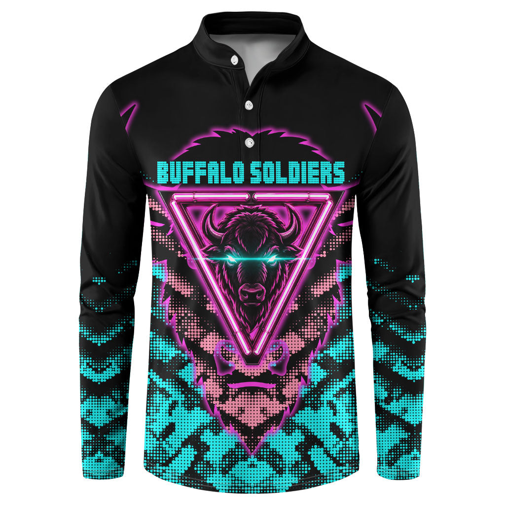 Buffalo Soldiers 9th Cavalry Regiment Button Sweatshirt Cyberpunk Synthwave Neon Futuristic Graphic Art