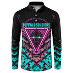 Buffalo Soldiers 9th Cavalry Regiment Button Sweatshirt Cyberpunk Synthwave Neon Futuristic Graphic Art