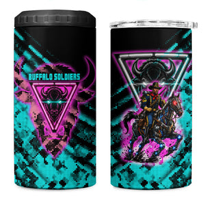 Buffalo Soldiers 9th Cavalry Regiment 4 in 1 Can Cooler Tumbler Cyberpunk Synthwave Neon Futuristic Graphic Art
