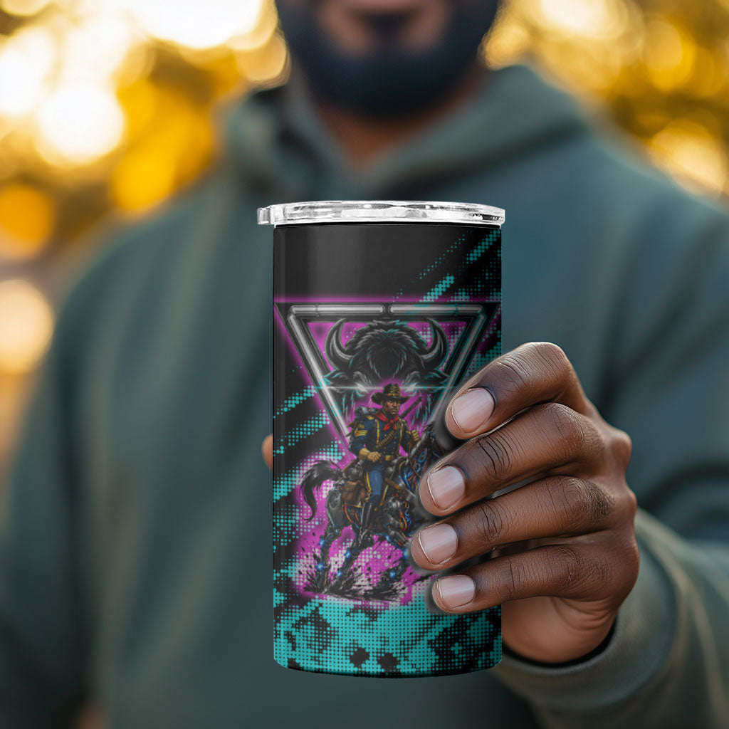 Buffalo Soldiers 9th Cavalry Regiment 4 in 1 Can Cooler Tumbler Cyberpunk Synthwave Neon Futuristic Graphic Art