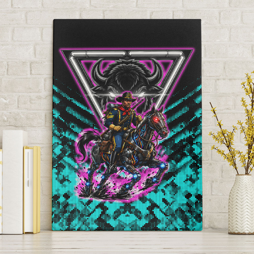 Buffalo Soldiers 9th Cavalry Regiment Canvas Wall Art Cyberpunk Synthwave Neon Futuristic Graphic Art