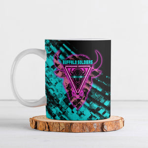Buffalo Soldiers 9th Cavalry Regiment Ceramic Mug Cyberpunk Synthwave Neon Futuristic Graphic Art