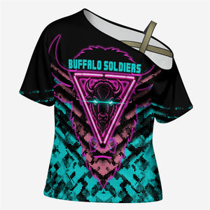 Buffalo Soldiers 9th Cavalry Regiment Cross Shoulder Shirt Cyberpunk Synthwave Neon Futuristic Graphic Art
