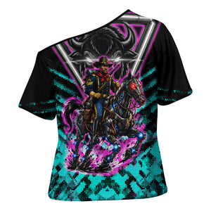 Buffalo Soldiers 9th Cavalry Regiment Cross Shoulder Shirt Cyberpunk Synthwave Neon Futuristic Graphic Art