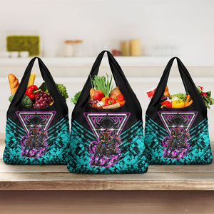 Buffalo Soldiers 9th Cavalry Regiment Grocery Bag Cyberpunk Synthwave Neon Futuristic Graphic Art