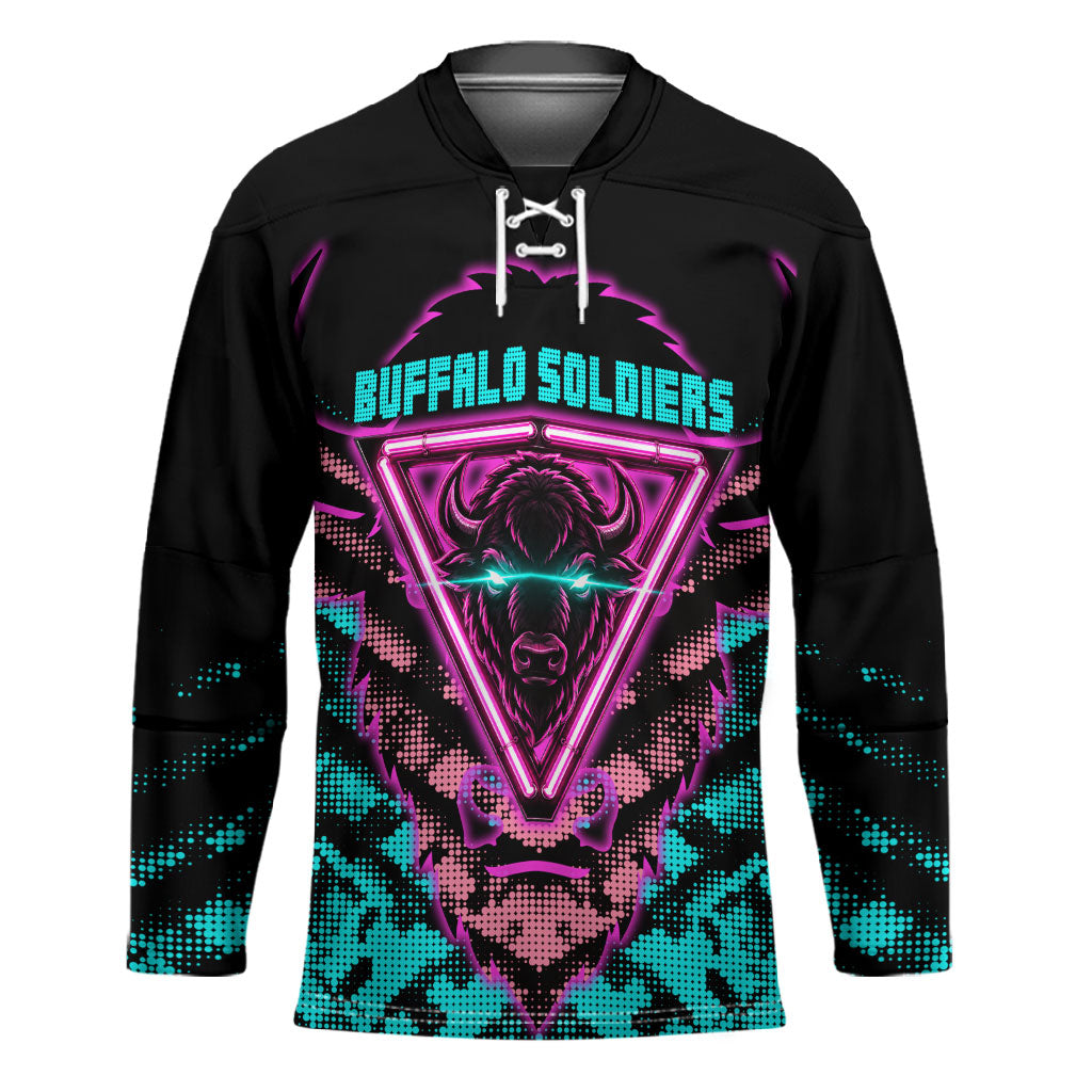 Buffalo Soldiers 9th Cavalry Regiment Hockey Jersey Cyberpunk Synthwave Neon Futuristic Graphic Art