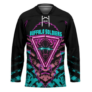 Buffalo Soldiers 9th Cavalry Regiment Hockey Jersey Cyberpunk Synthwave Neon Futuristic Graphic Art