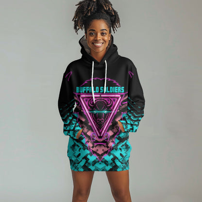 Buffalo Soldiers 9th Cavalry Regiment Hoodie Dress Cyberpunk Synthwave Neon Futuristic Graphic Art