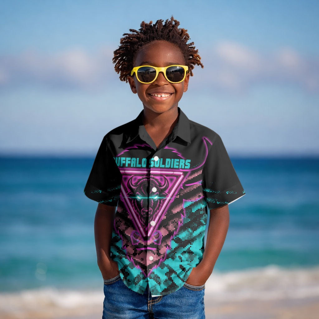 Buffalo Soldiers 9th Cavalry Regiment Kid Hawaiian Shirt Cyberpunk Synthwave Neon Futuristic Graphic Art