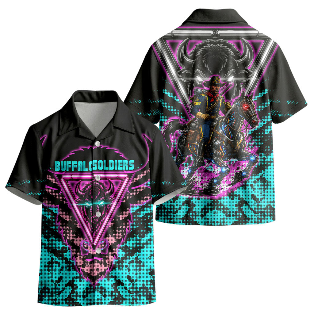 Buffalo Soldiers 9th Cavalry Regiment Kid Hawaiian Shirt Cyberpunk Synthwave Neon Futuristic Graphic Art