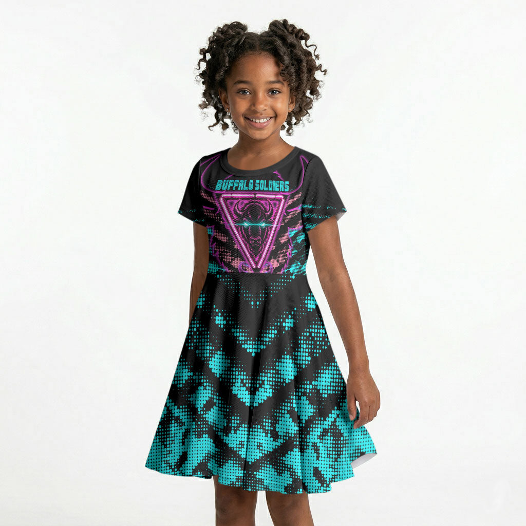 Buffalo Soldiers 9th Cavalry Regiment Kid Short Sleeve Dress Cyberpunk Synthwave Neon Futuristic Graphic Art