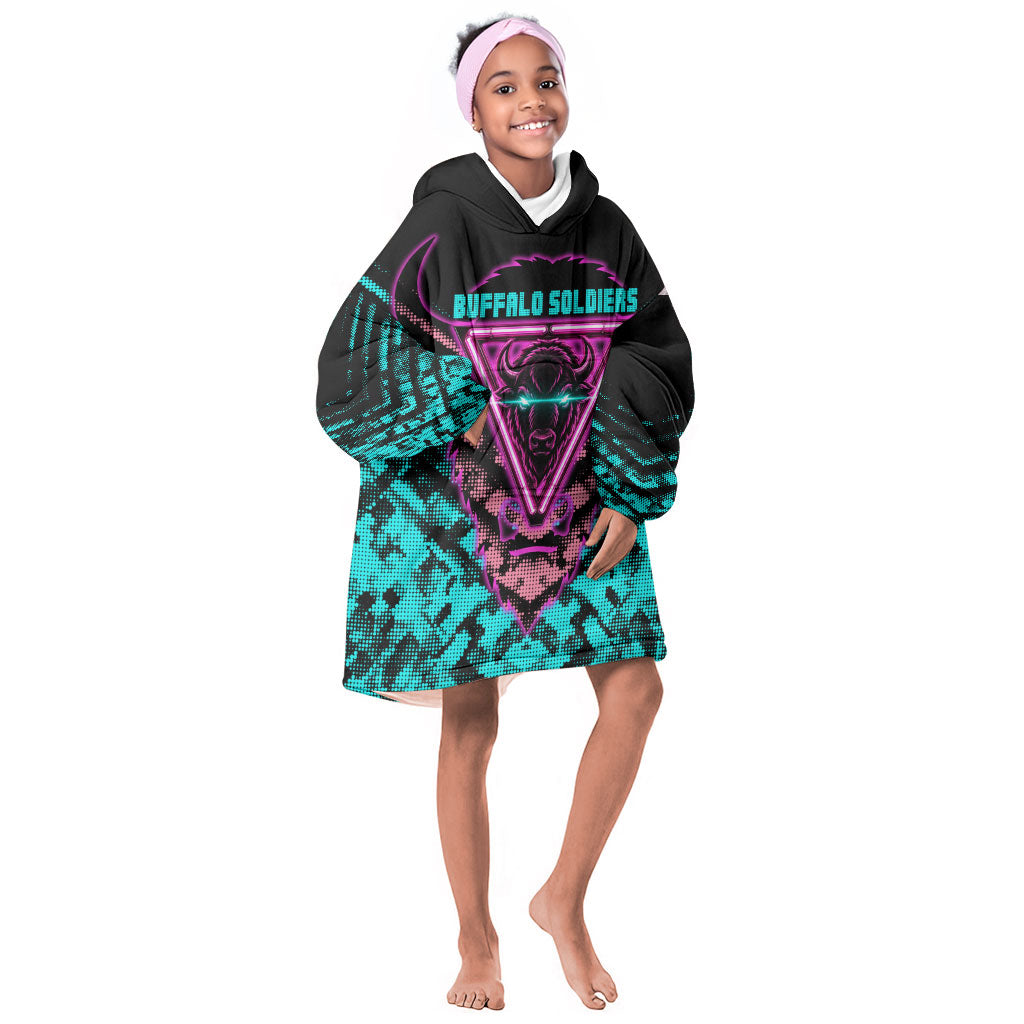 Buffalo Soldiers 9th Cavalry Regiment Kid Wearable Blanket Hoodie Cyberpunk Synthwave Neon Futuristic Graphic Art