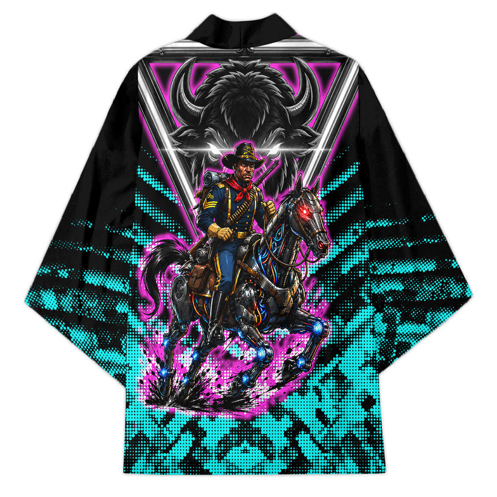 Buffalo Soldiers 9th Cavalry Regiment Kimono Cyberpunk Synthwave Neon Futuristic Graphic Art