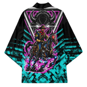 Buffalo Soldiers 9th Cavalry Regiment Kimono Cyberpunk Synthwave Neon Futuristic Graphic Art