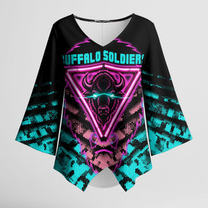 Buffalo Soldiers 9th Cavalry Regiment Kimono Sleeve Blouse Cyberpunk Synthwave Neon Futuristic Graphic Art