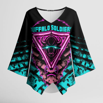 Buffalo Soldiers 9th Cavalry Regiment Kimono Sleeve Blouse Cyberpunk Synthwave Neon Futuristic Graphic Art