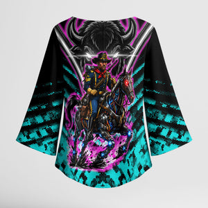 Buffalo Soldiers 9th Cavalry Regiment Kimono Sleeve Blouse Cyberpunk Synthwave Neon Futuristic Graphic Art