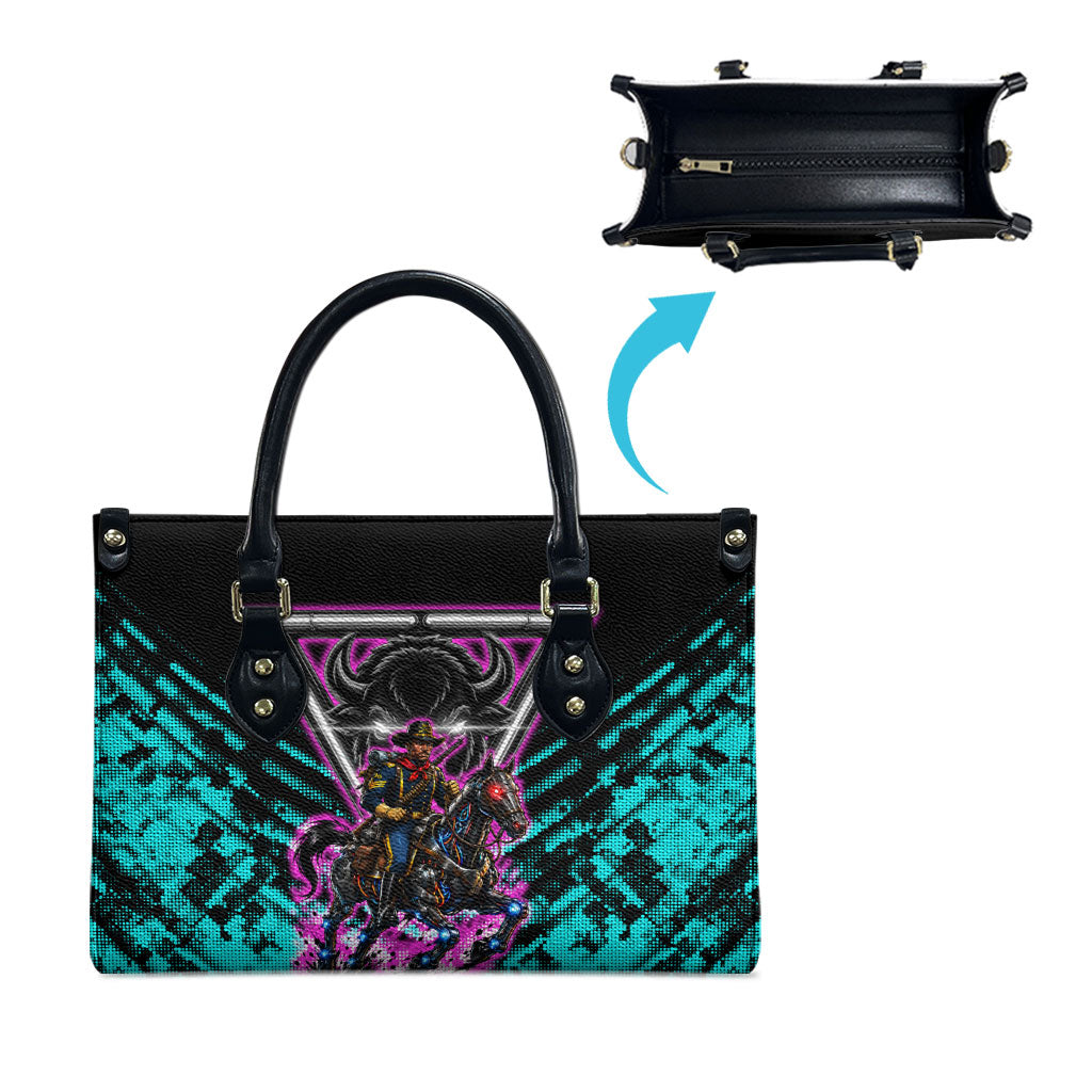 Buffalo Soldiers 9th Cavalry Regiment Leather Bag Cyberpunk Synthwave Neon Futuristic Graphic Art