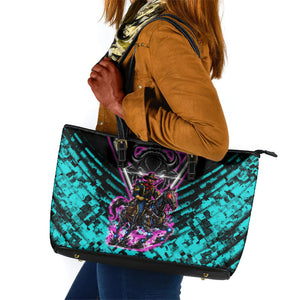 Buffalo Soldiers 9th Cavalry Regiment Leather Tote Bag Cyberpunk Synthwave Neon Futuristic Graphic Art