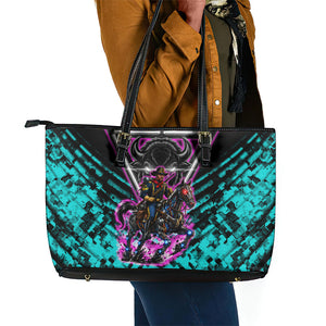 Buffalo Soldiers 9th Cavalry Regiment Leather Tote Bag Cyberpunk Synthwave Neon Futuristic Graphic Art