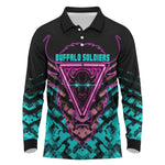 Buffalo Soldiers 9th Cavalry Regiment Long Sleeve Polo Shirt Cyberpunk Synthwave Neon Futuristic Graphic Art