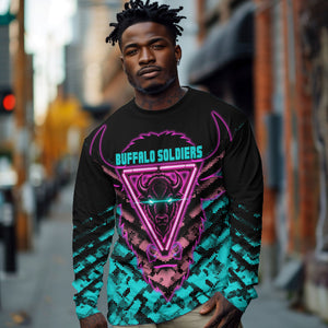 Buffalo Soldiers 9th Cavalry Regiment Long Sleeve Shirt Cyberpunk Synthwave Neon Futuristic Graphic Art
