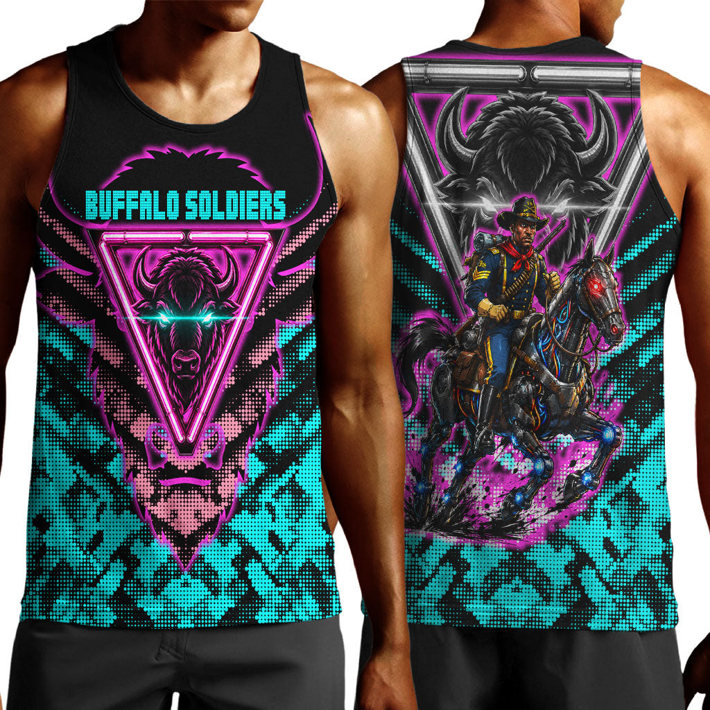 Buffalo Soldiers 9th Cavalry Regiment Men Tank Top Cyberpunk Synthwave Neon Futuristic Graphic Art