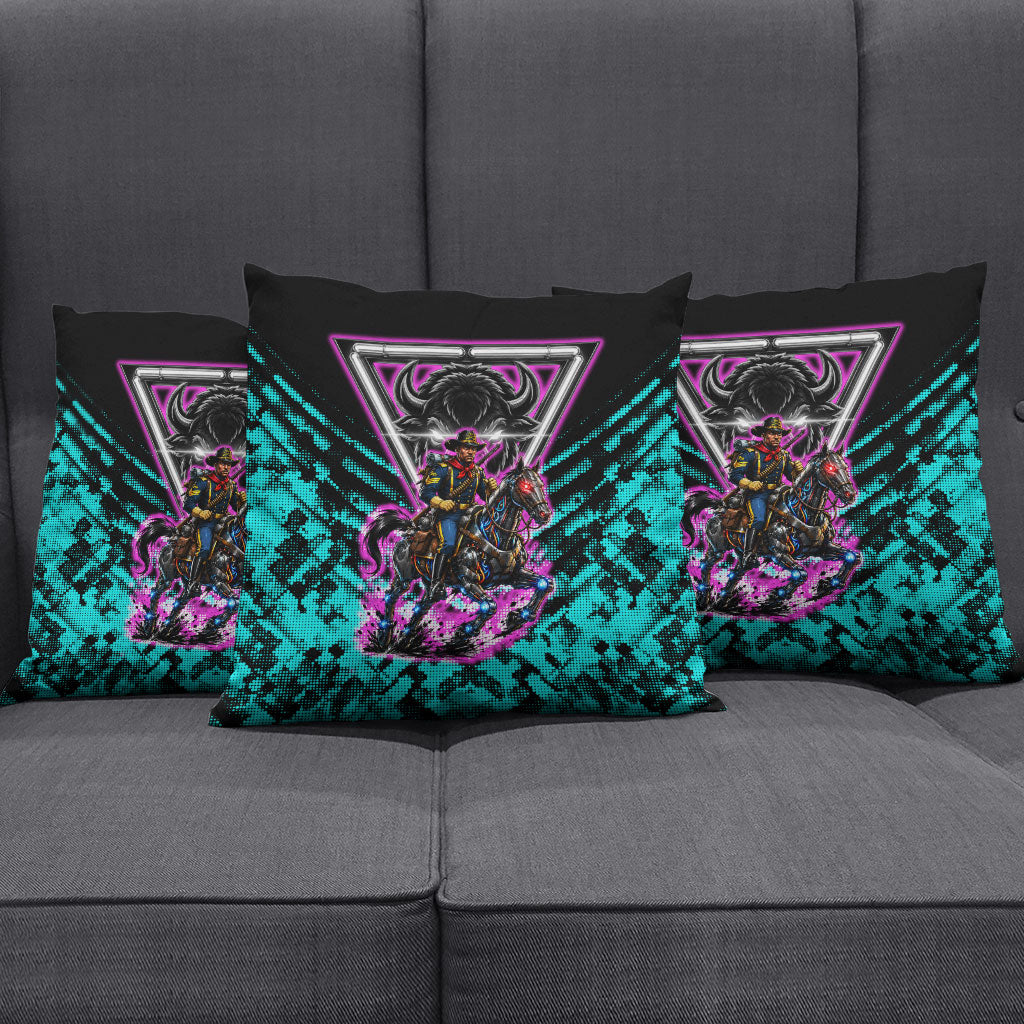 Buffalo Soldiers 9th Cavalry Regiment Pillow Cover Cyberpunk Synthwave Neon Futuristic Graphic Art