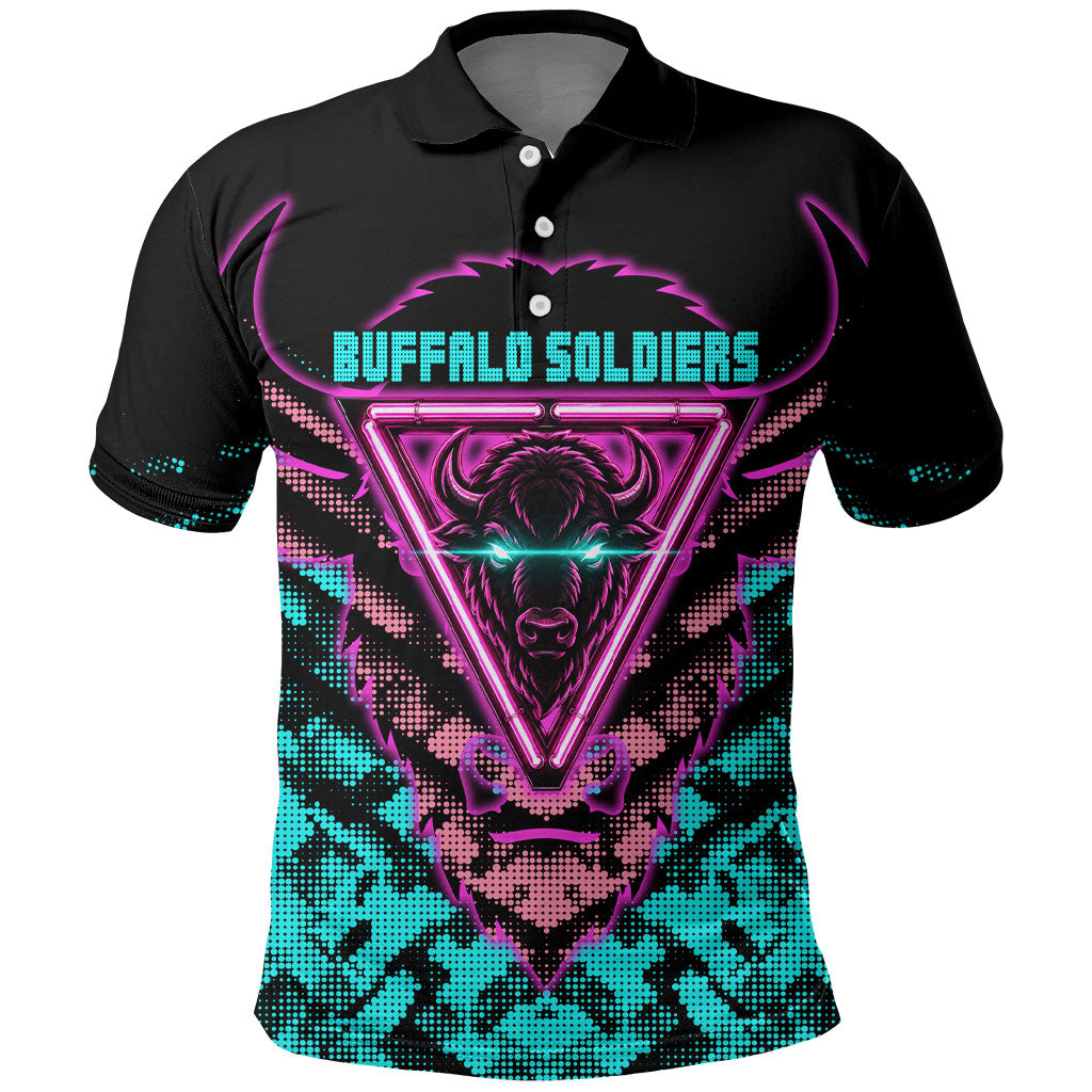 Buffalo Soldiers 9th Cavalry Regiment Polo Shirt Cyberpunk Synthwave Neon Futuristic Graphic Art