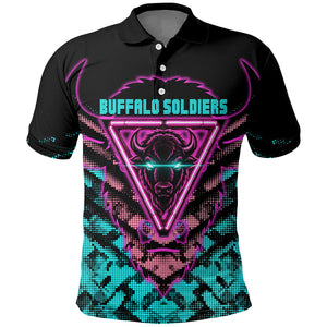 Buffalo Soldiers 9th Cavalry Regiment Polo Shirt Cyberpunk Synthwave Neon Futuristic Graphic Art