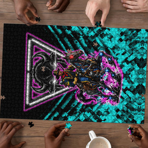 Buffalo Soldiers 9th Cavalry Regiment Puzzle Cyberpunk Synthwave Neon Futuristic Graphic Art