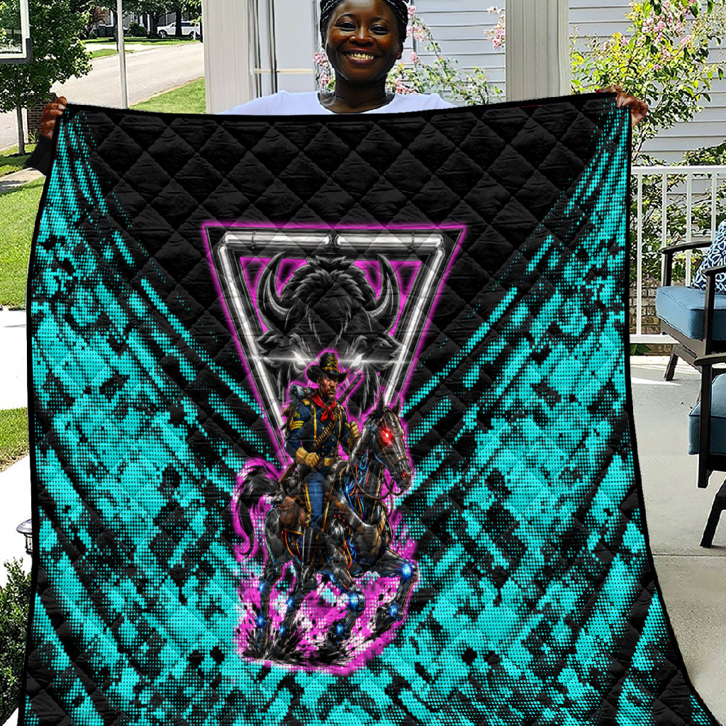 Buffalo Soldiers 9th Cavalry Regiment Quilt Cyberpunk Synthwave Neon Futuristic Graphic Art