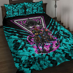 Buffalo Soldiers 9th Cavalry Regiment Quilt Bed Set Cyberpunk Synthwave Neon Futuristic Graphic Art