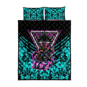 Buffalo Soldiers 9th Cavalry Regiment Quilt Bed Set Cyberpunk Synthwave Neon Futuristic Graphic Art