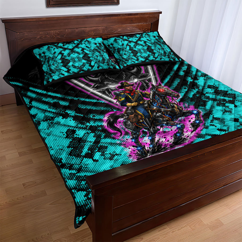 Buffalo Soldiers 9th Cavalry Regiment Quilt Bed Set Cyberpunk Synthwave Neon Futuristic Graphic Art