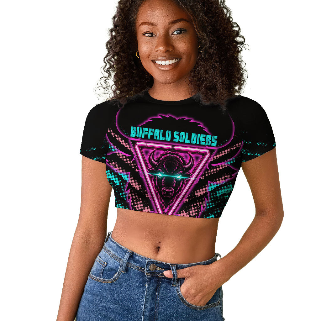 Buffalo Soldiers 9th Cavalry Regiment Raglan Cropped T shirt Cyberpunk Synthwave Neon Futuristic Graphic Art
