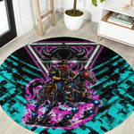 Buffalo Soldiers 9th Cavalry Regiment Round Carpet Cyberpunk Synthwave Neon Futuristic Graphic Art