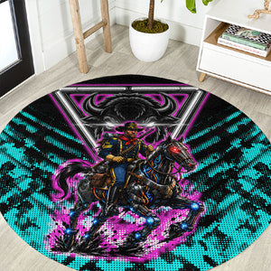 Buffalo Soldiers 9th Cavalry Regiment Round Carpet Cyberpunk Synthwave Neon Futuristic Graphic Art