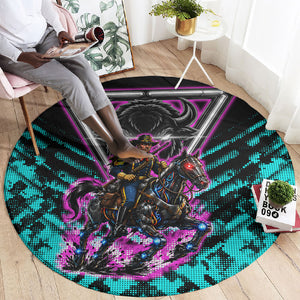 Buffalo Soldiers 9th Cavalry Regiment Round Carpet Cyberpunk Synthwave Neon Futuristic Graphic Art