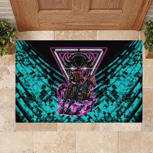Buffalo Soldiers 9th Cavalry Regiment Rubber Doormat Cyberpunk Synthwave Neon Futuristic Graphic Art