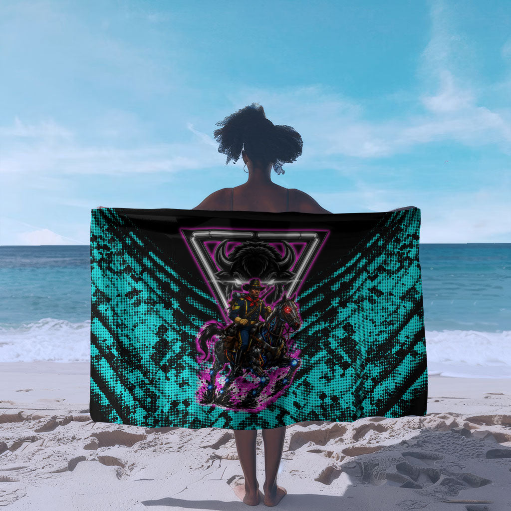 Buffalo Soldiers 9th Cavalry Regiment Sarong Cyberpunk Synthwave Neon Futuristic Graphic Art