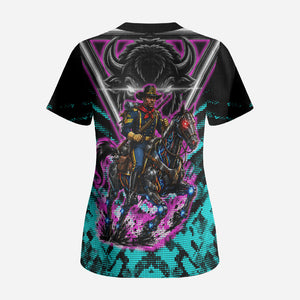 Buffalo Soldiers 9th Cavalry Regiment Scrub Top Cyberpunk Synthwave Neon Futuristic Graphic Art