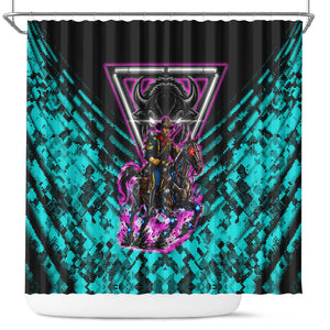 Buffalo Soldiers 9th Cavalry Regiment Shower Curtain Cyberpunk Synthwave Neon Futuristic Graphic Art
