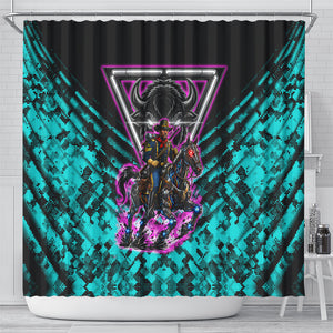Buffalo Soldiers 9th Cavalry Regiment Shower Curtain Cyberpunk Synthwave Neon Futuristic Graphic Art