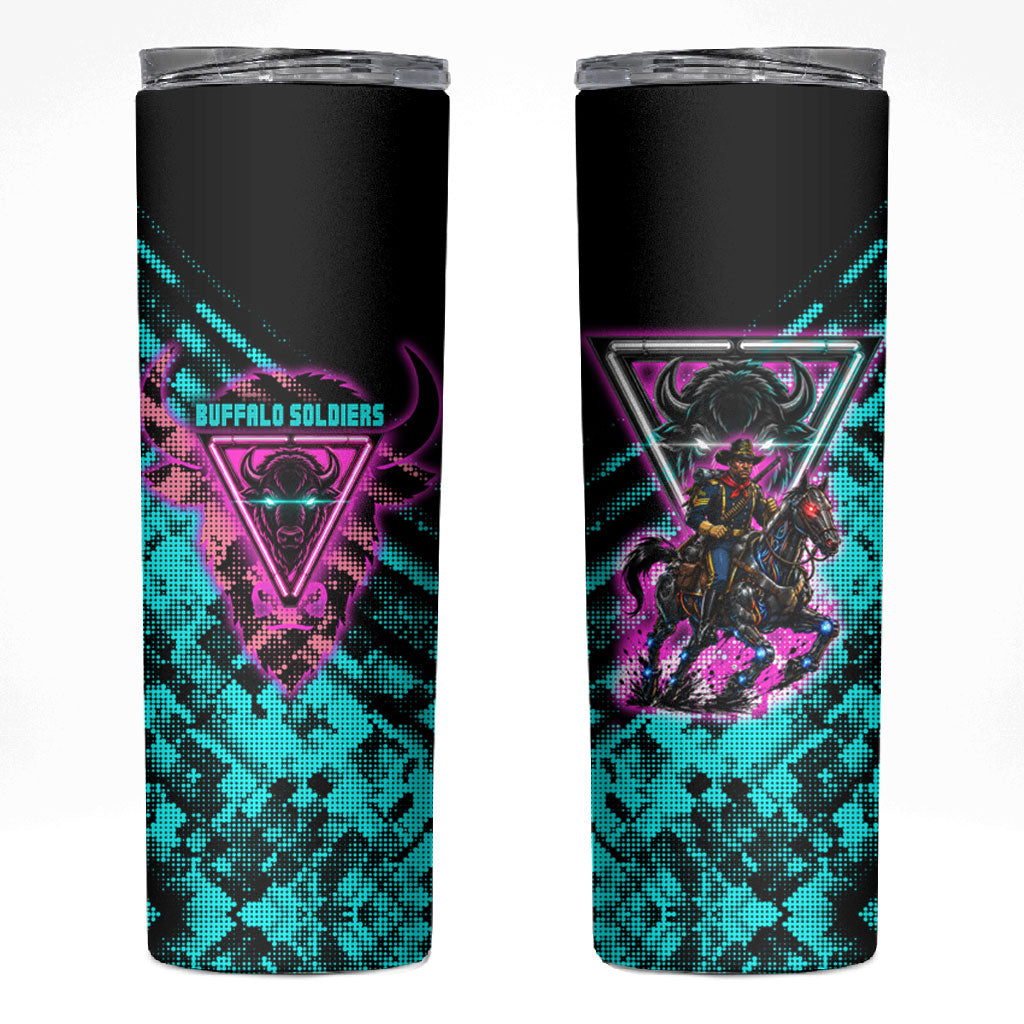 Buffalo Soldiers 9th Cavalry Regiment Skinny Tumbler Cyberpunk Synthwave Neon Futuristic Graphic Art