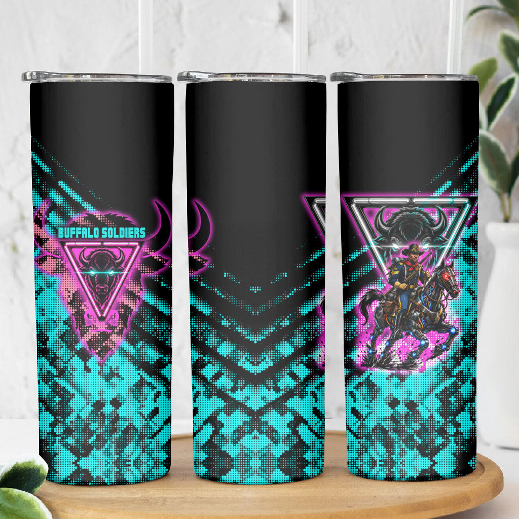 Buffalo Soldiers 9th Cavalry Regiment Skinny Tumbler Cyberpunk Synthwave Neon Futuristic Graphic Art