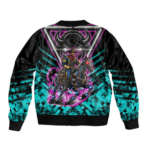 Buffalo Soldiers 9th Cavalry Regiment Sleeve Zip Bomber Jacket Cyberpunk Synthwave Neon Futuristic Graphic Art