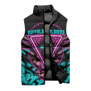Buffalo Soldiers 9th Cavalry Regiment Sleeveless Puffer Jacket Cyberpunk Synthwave Neon Futuristic Graphic Art