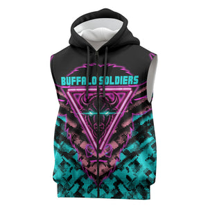 Buffalo Soldiers 9th Cavalry Regiment Sleeveless Zip Hoodie Cyberpunk Synthwave Neon Futuristic Graphic Art