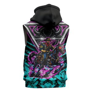 Buffalo Soldiers 9th Cavalry Regiment Sleeveless Zip Hoodie Cyberpunk Synthwave Neon Futuristic Graphic Art